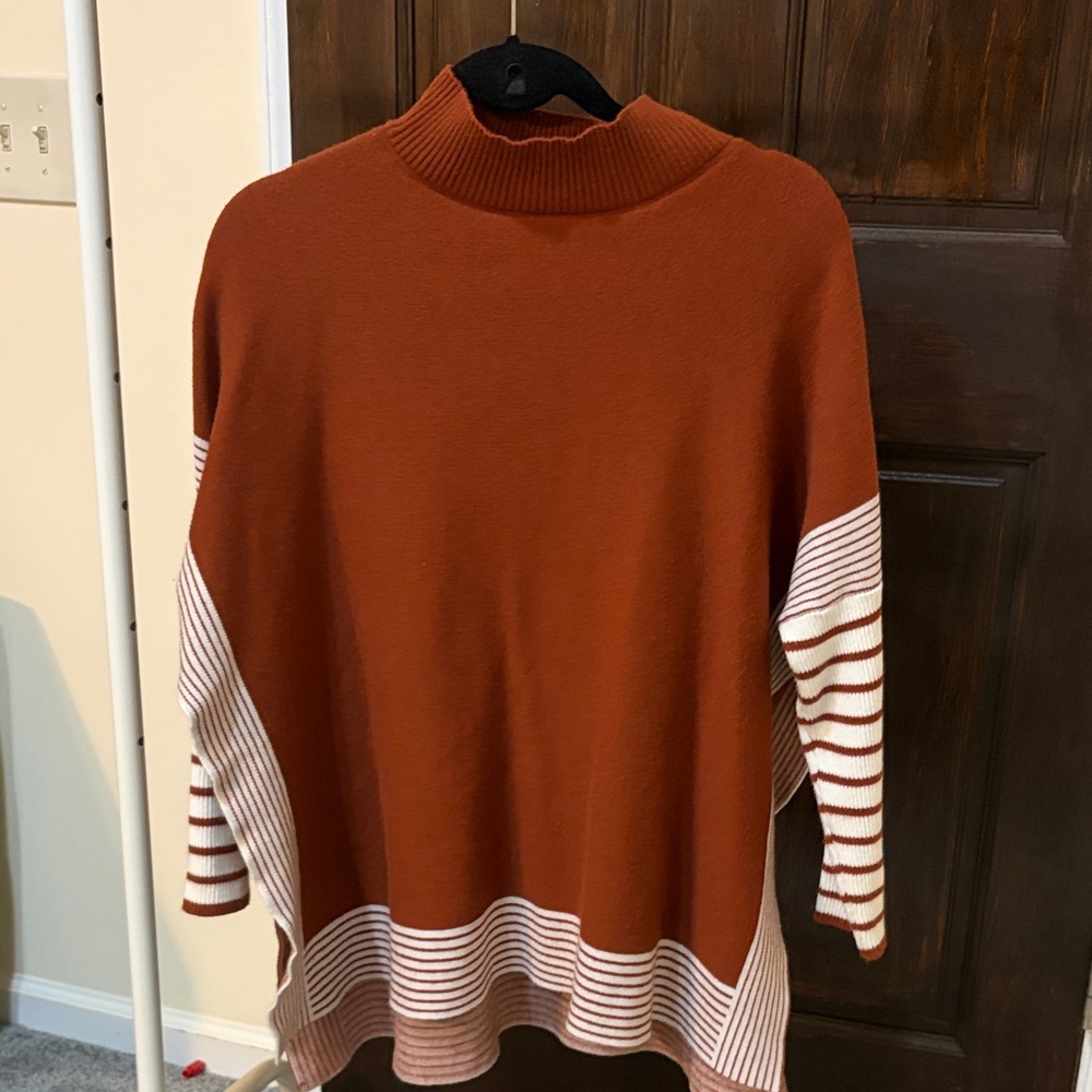 Women's Striped Sweater - Rust and White